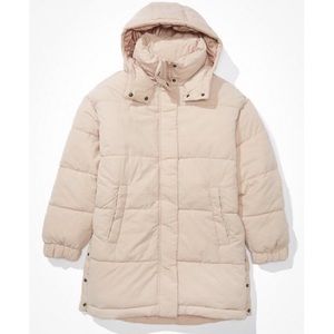 AE Elongated Hooded Puffer Jacket in Antique Rose Size XS